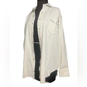 Sandrine Rose Dust Oversized Pearl Snap Boho Western Tunic Upcycled Blouse NWT S